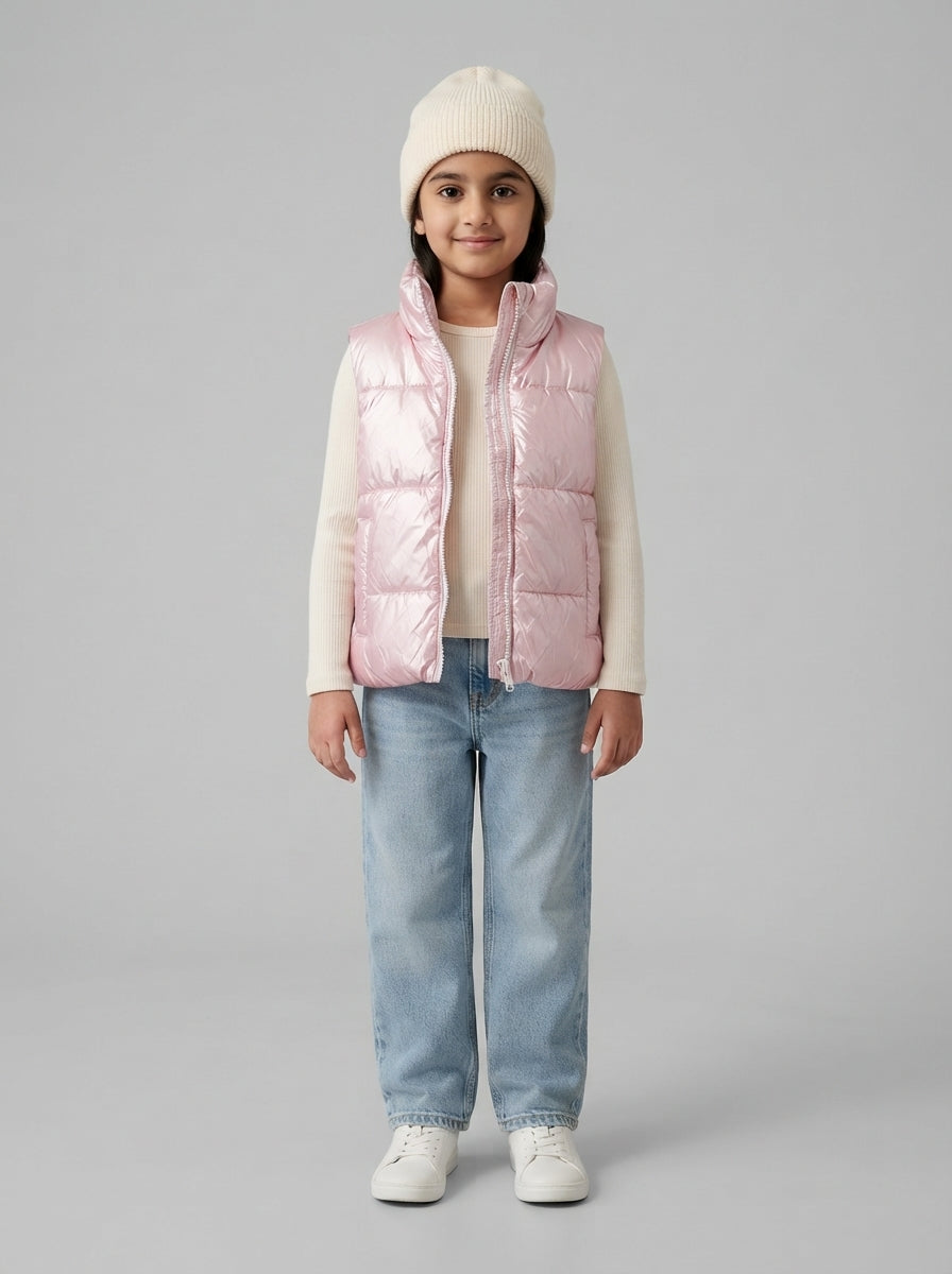 Preloved Abercrombie girls' gilet / vest, size 5-6Y, worn by a model, styled