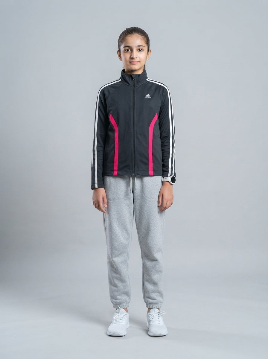 Preloved Adidas teen girls' sports zip-up, size 10-12Y, worn by a model, styled