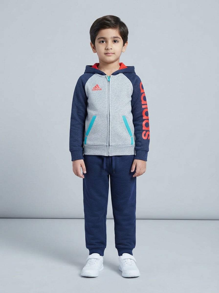 Preloved Adidas toddler boys' hoodie, size 3-4Y, worn by a model, styled
