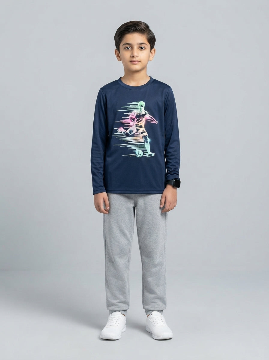 Preloved Athletic Works boys' sports t-shirt, size 6-8Y, worn by a model, styled