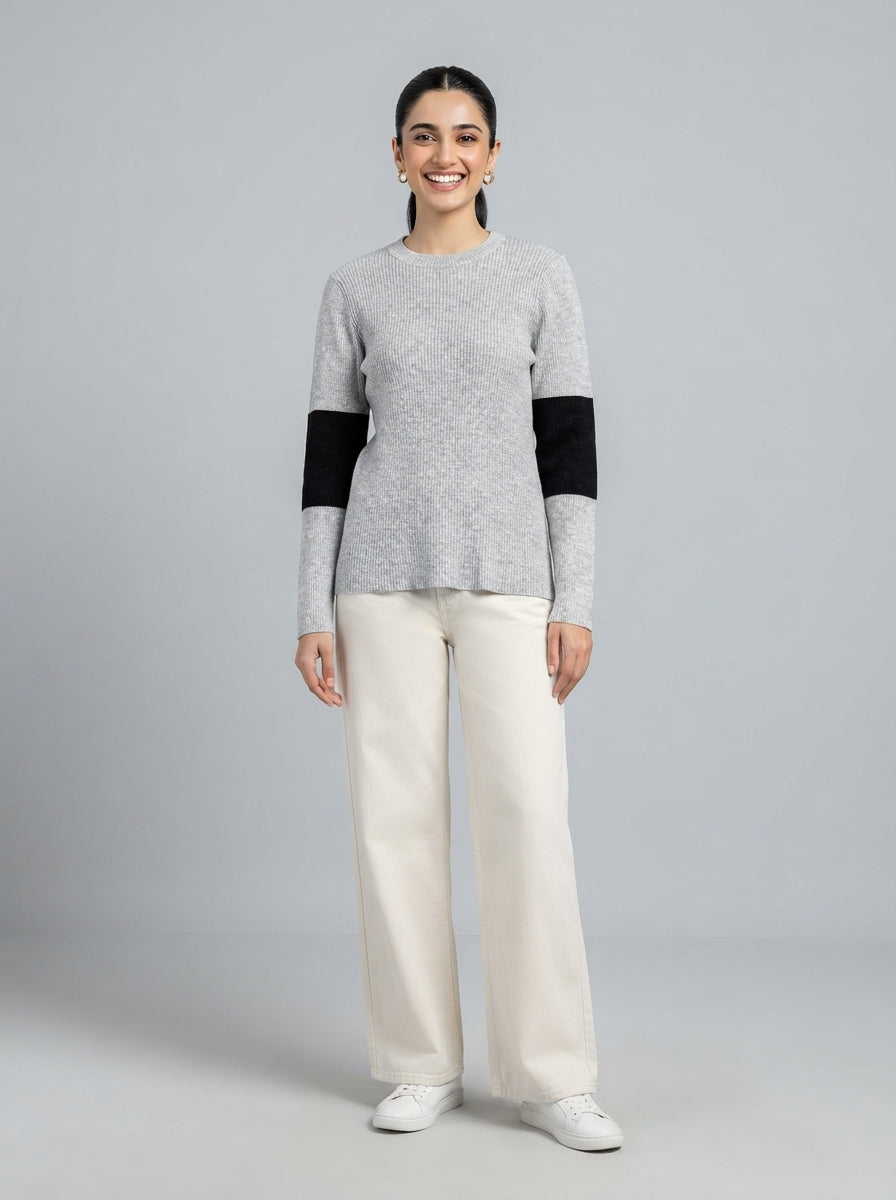 Preloved Calvin Klein women's sweater, size M, worn by a model, styled