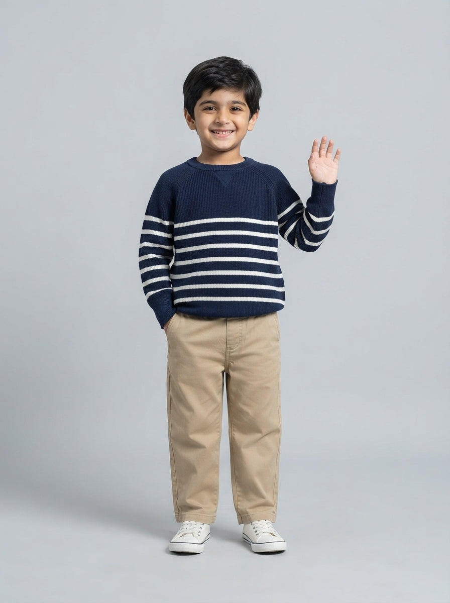 Preloved Cat & Jack boys' sweater, size 3-4Y, worn by a model, styled