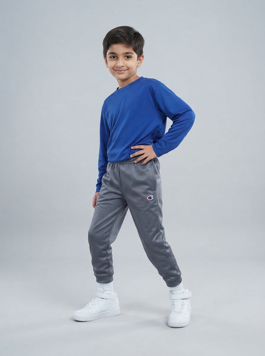 Preloved Champion boys' trousers, size 5-6Y, worn by a model, styled