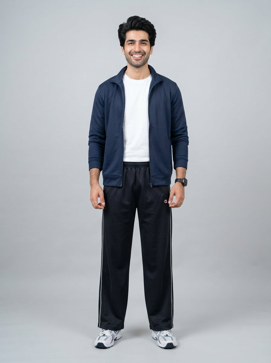 Preloved Champion men's sports trouser, size L, worn by a model, styled