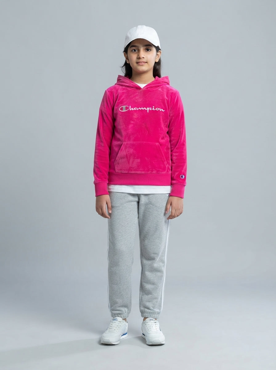 Preloved Champion teen girls' hoodie, size 8-10Y, worn by a model, styled