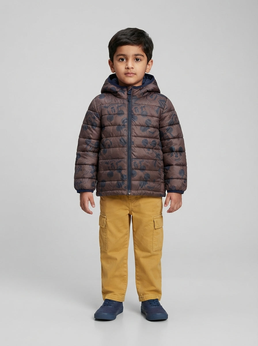 Preloved Disney boys' puffer jacket, size 2-3Y, worn by a model, styled