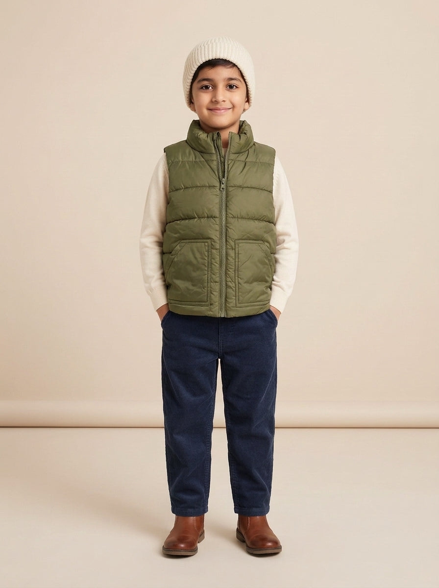 Preloved Falls Creek. boys' gilet / vest, size 4-5Y, worn by a model, styled