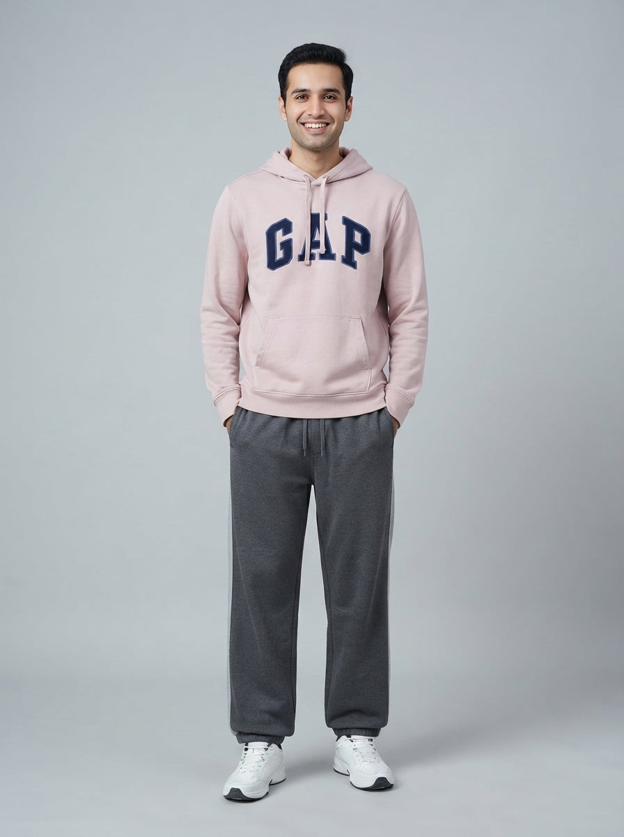 Preloved GAP men's hoodie, size L, worn by a model, styled