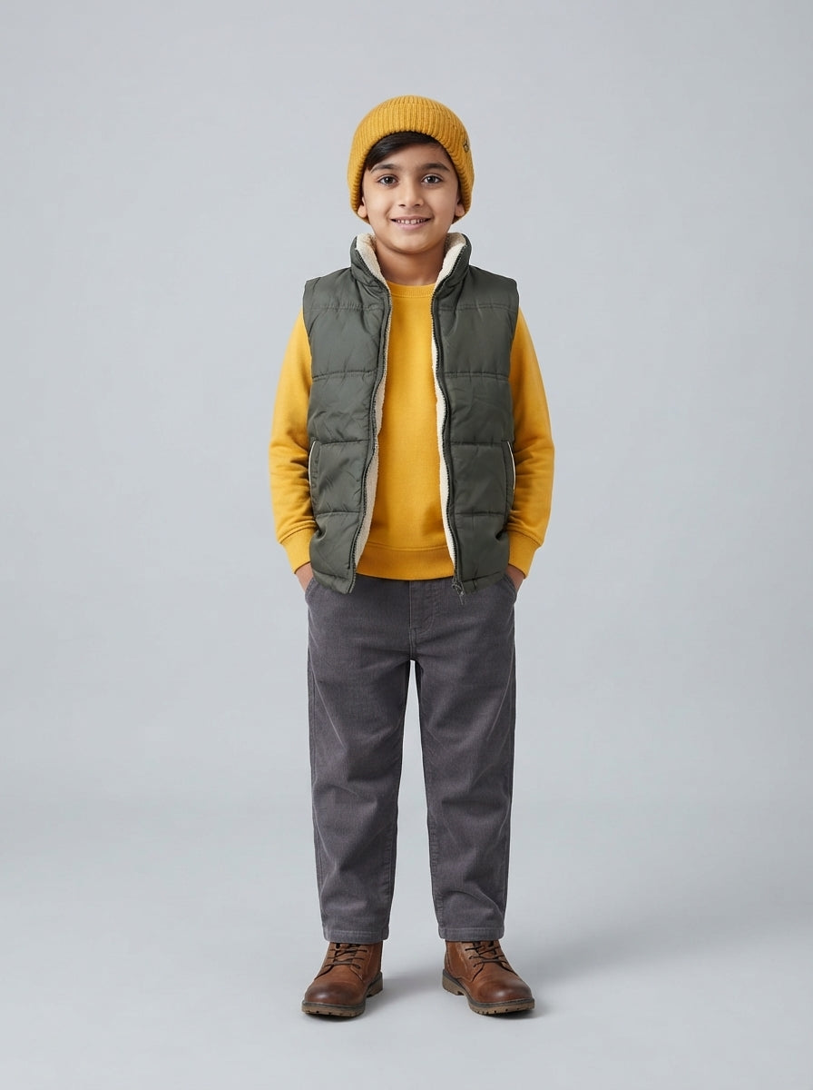 Preloved George boys' gilet / vest, size 5-6Y, worn by a model, styled