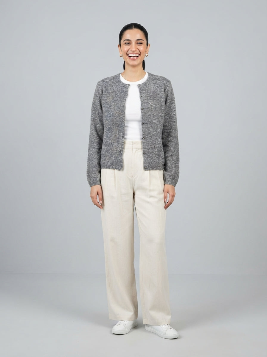 Preloved H&M women's cardigan, size S, worn by a model, styled