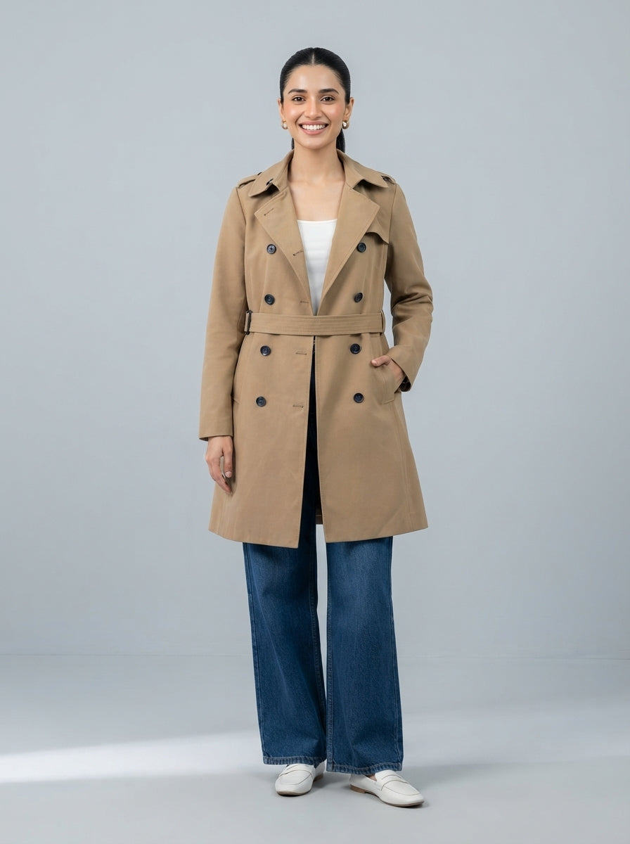 Preloved H&M women's trench coat, size S, worn by a model, styled