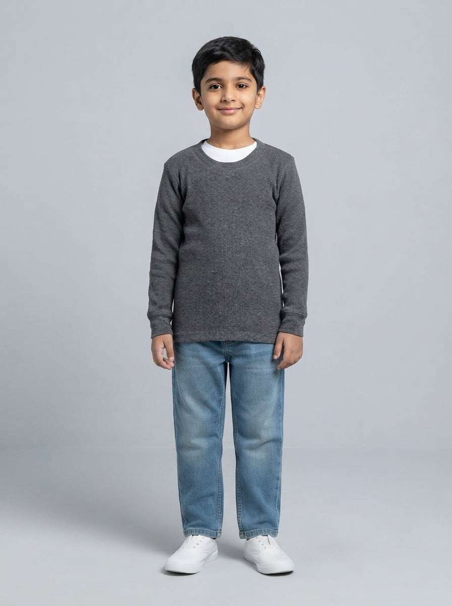 Preloved Jockey boys' t-shirt, size 5-6Y, worn by a model, styled