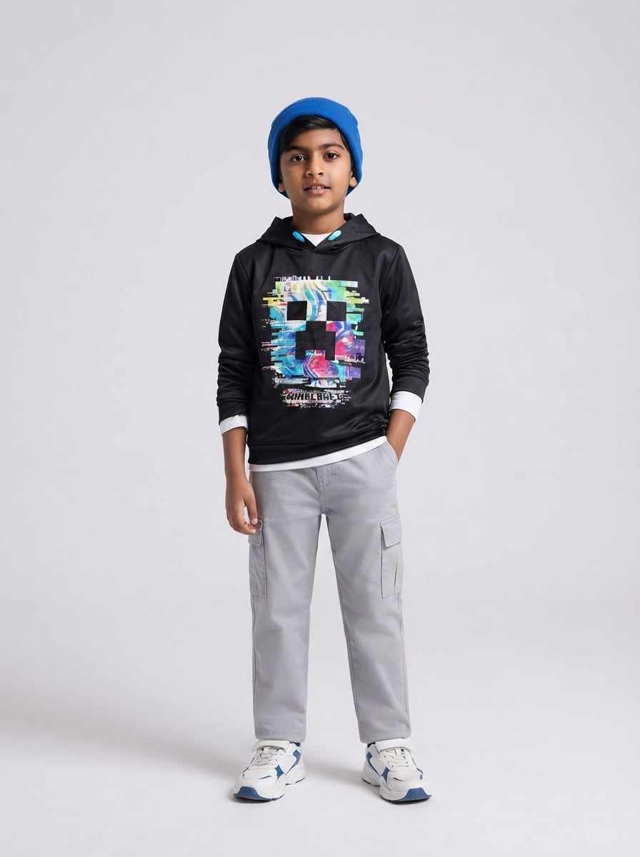 Preloved MADENGINE boys' hoodie, size 6-8Y, worn by a model, styled