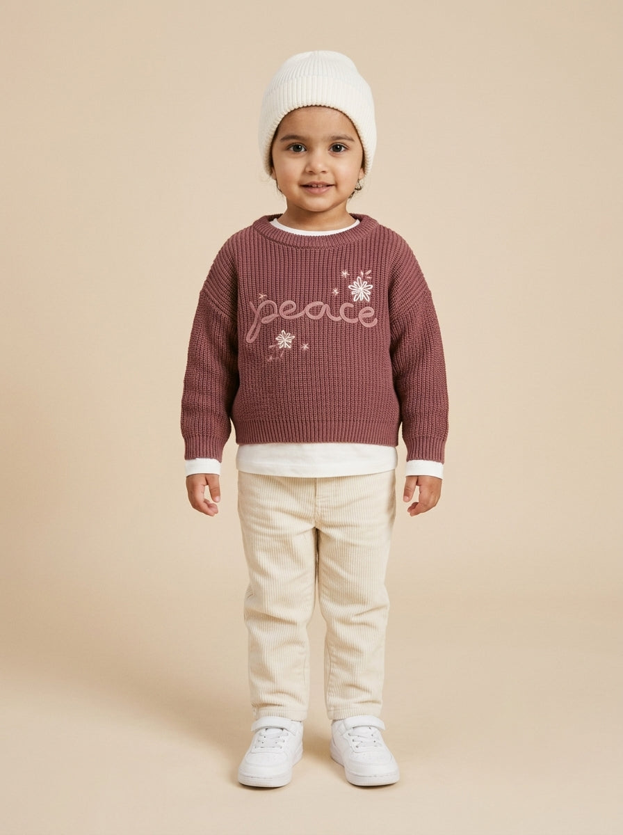 Preloved MODERN MOMENTS toddler girls' sweater, size 2-3Y, worn by a model, styled