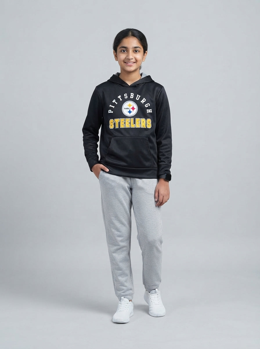 Preloved NFL teen girls' sports hoodie, size 10-12Y, worn by a model, styled