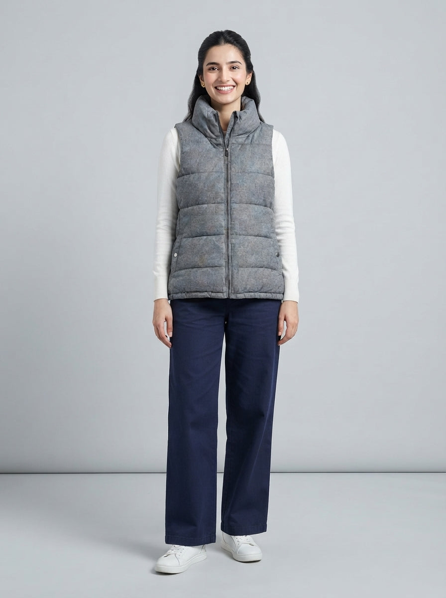 Preloved Old Navy women's gilet / vest, size S, worn by a model, styled