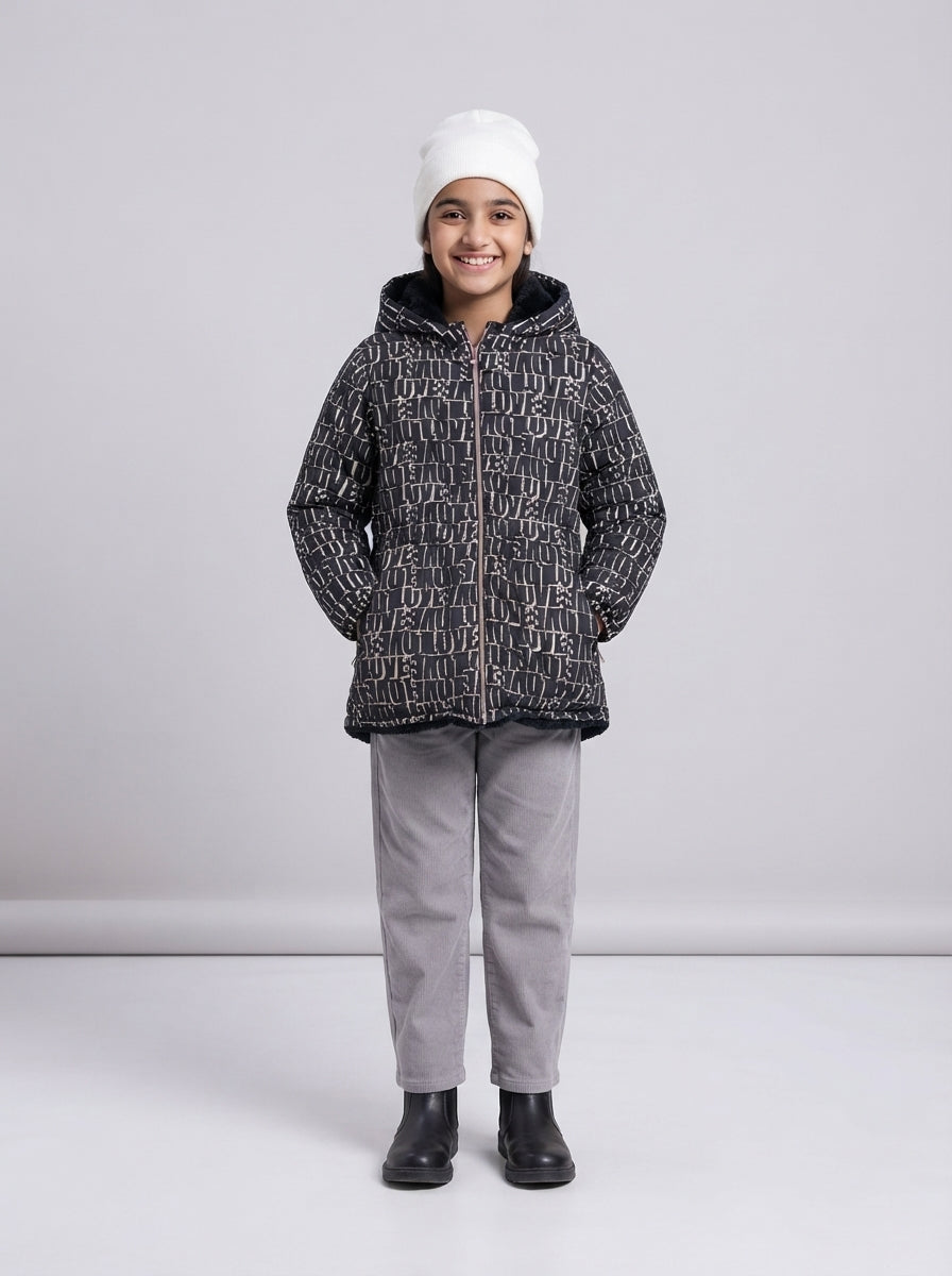 Preloved Penlope Mack teen girls' puffer jacket, size 8-10Y, worn by a model, styled