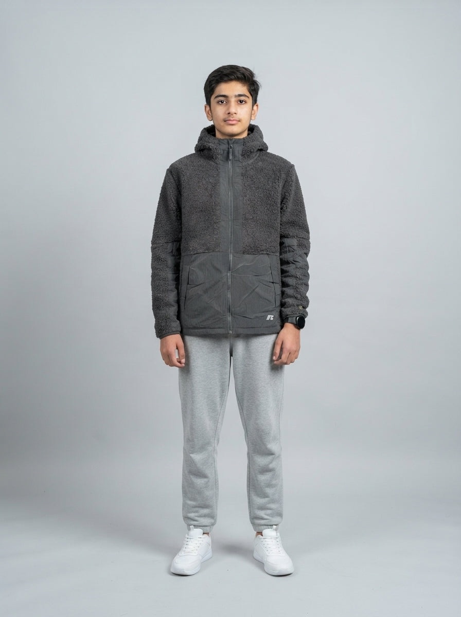 Preloved RUSSELL teen boys' sports zip-up, size 14-16Y, worn by a model, styled