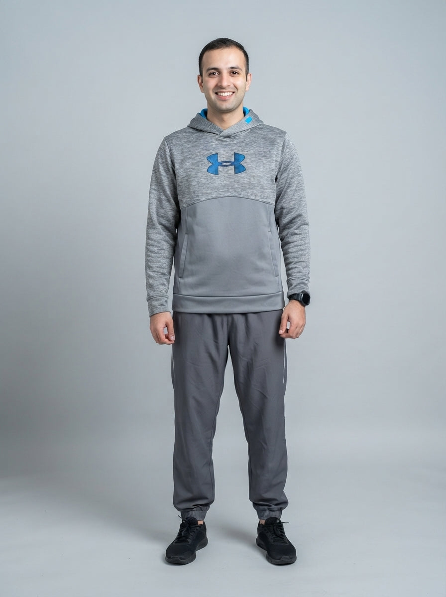 Preloved Under Armour men's sports hoodie, size L, worn by a model, styled
