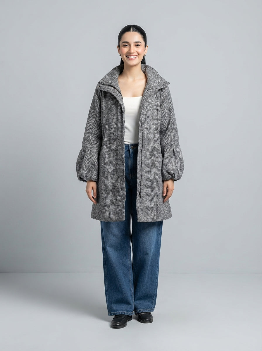 Preloved Zara women's overcoat, size XL, worn by a model, styled