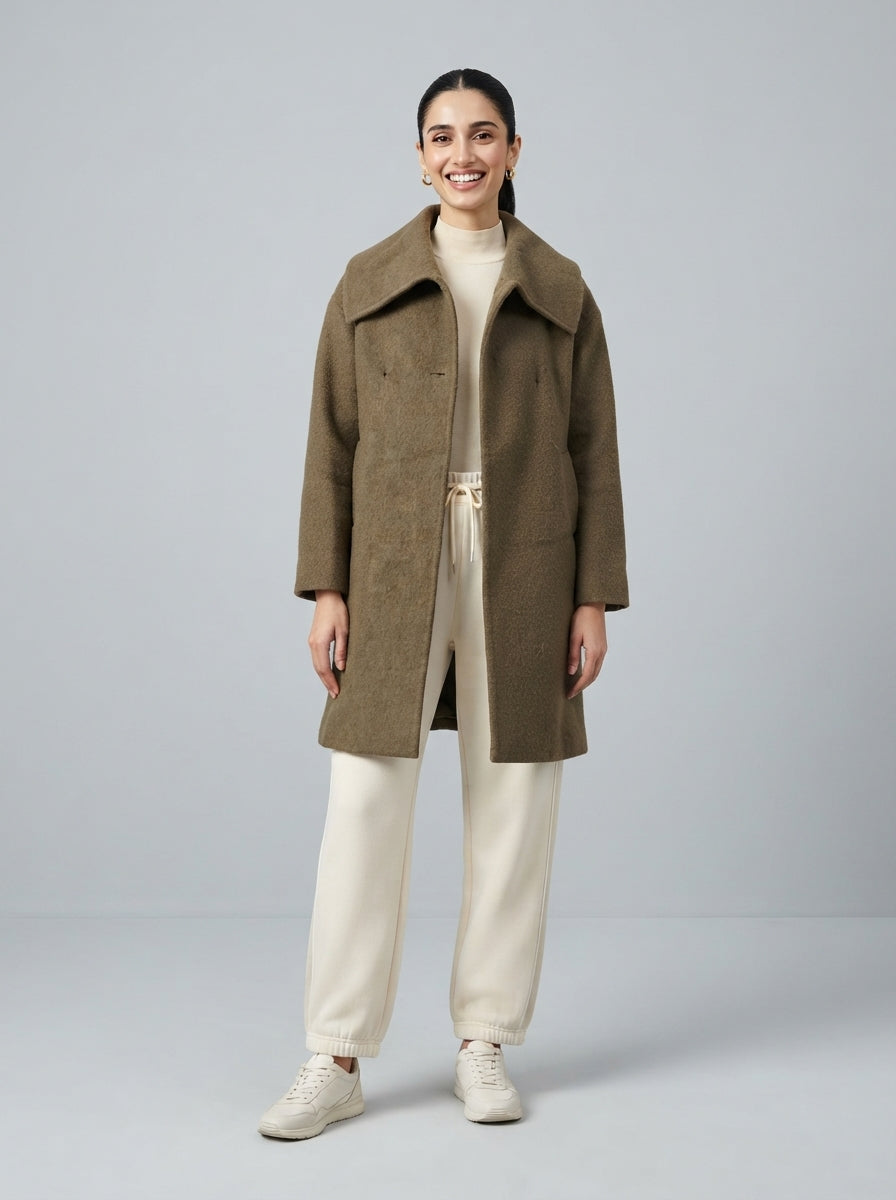 Preloved Zara women's overcoat, size M, worn by a model, styled