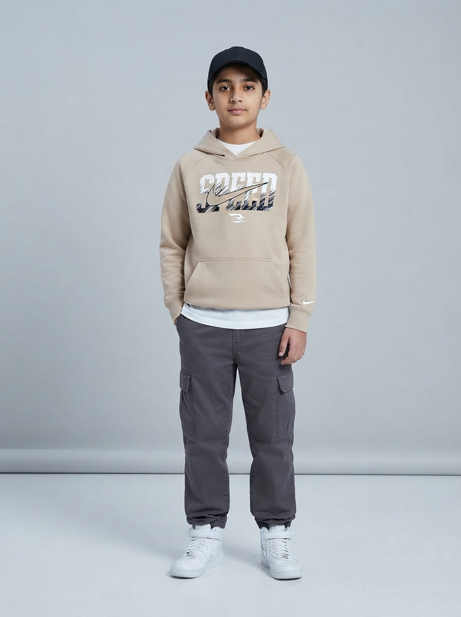 Preloved 3 Brand teen boys' hoodie, size 10-12Y, worn by a model, styled