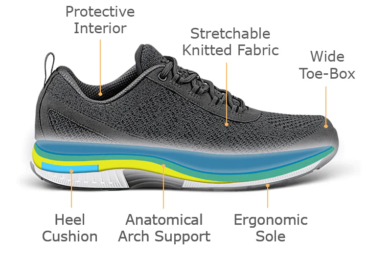 ORTHOFEET Men Lava Stretch Knit Dark Gray Khazanay