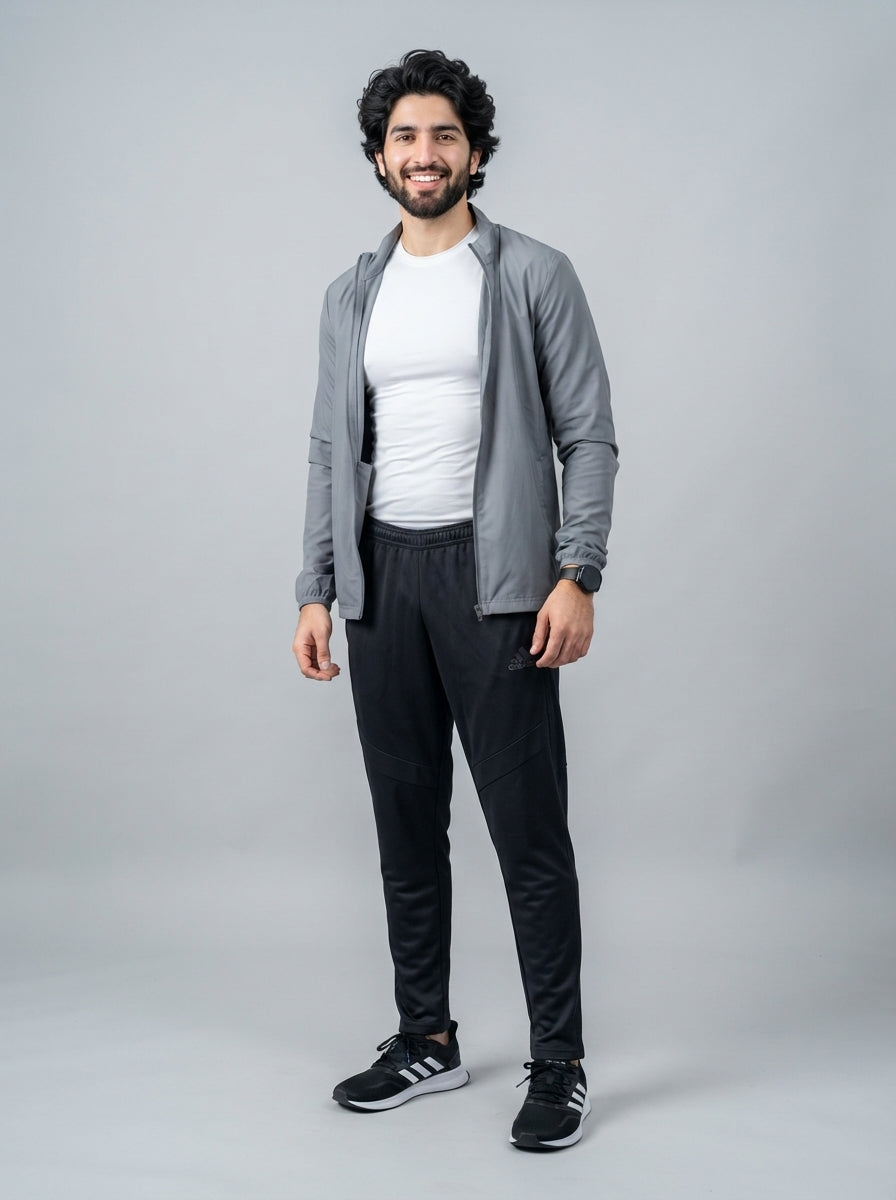 Preloved Adidas men's sports trouser, size L, worn by a model, styled
