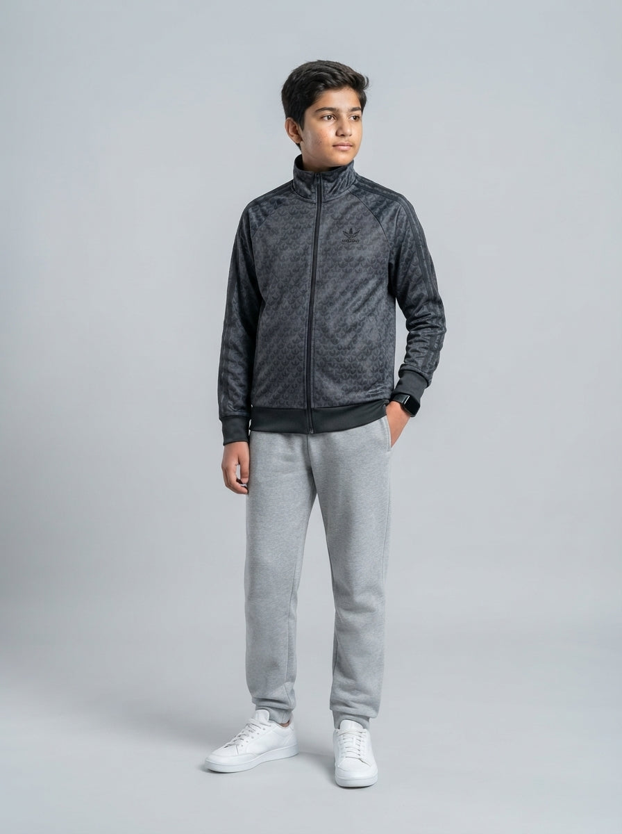 Preloved Adidas teen boys' sports zip-up, size 12-14Y, worn by a model, styled