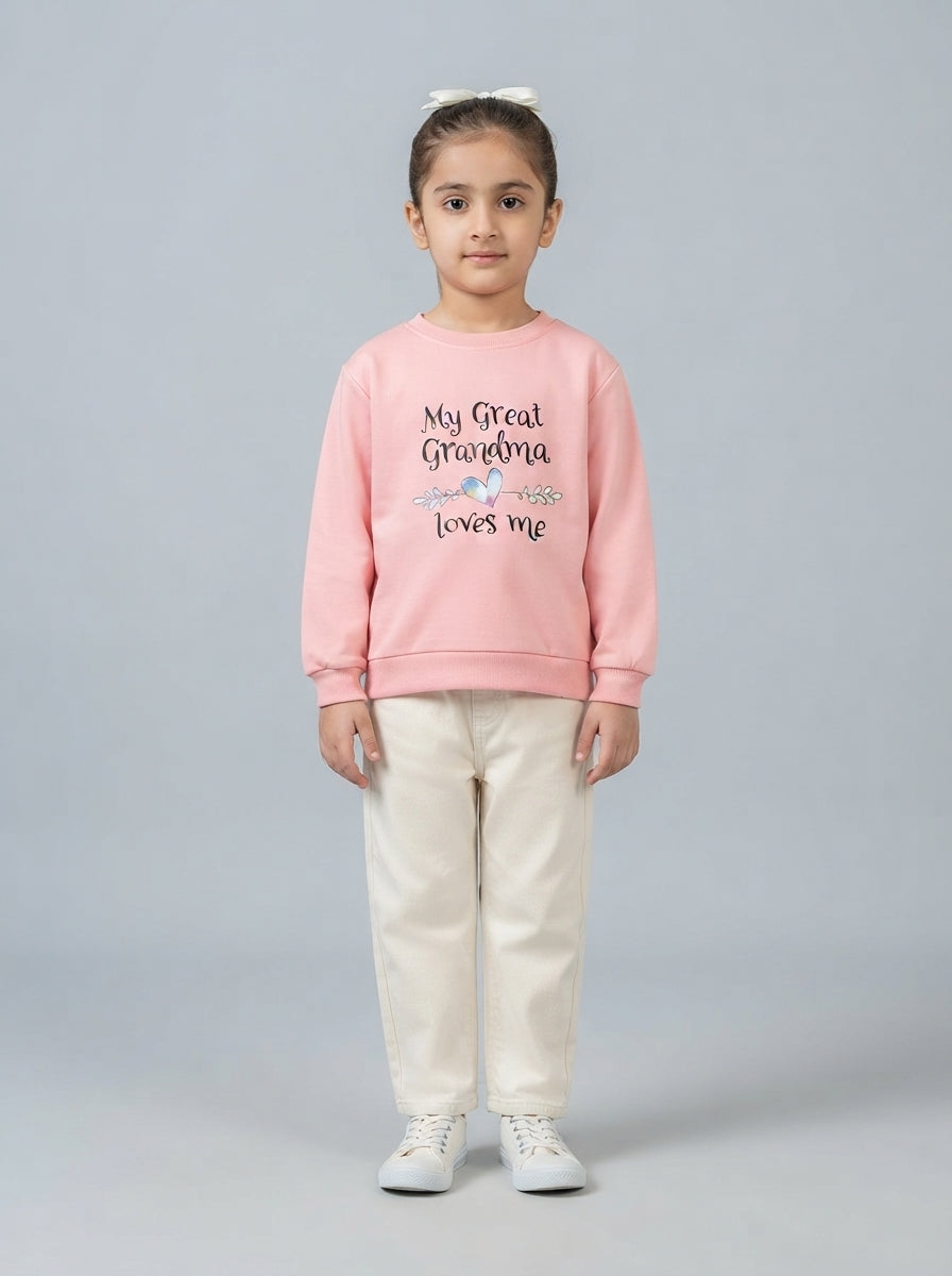 Preloved American Brand toddler girls' sweatshirt, size 4-5Y, worn by a model, styled