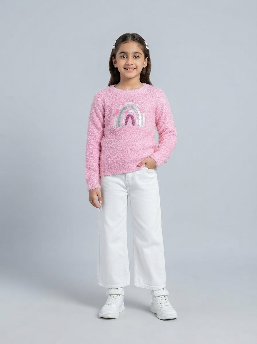 Preloved BTWEEN girls' sweater, size 6-8Y, worn by a model, styled