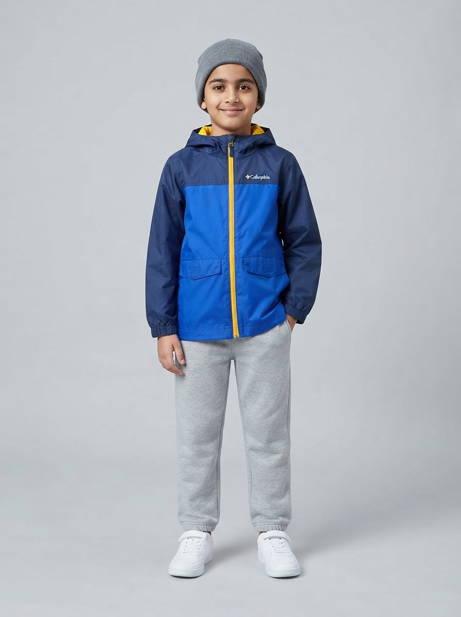 Preloved Columbia boys' windbreaker, size 6-8Y, worn by a model, styled
