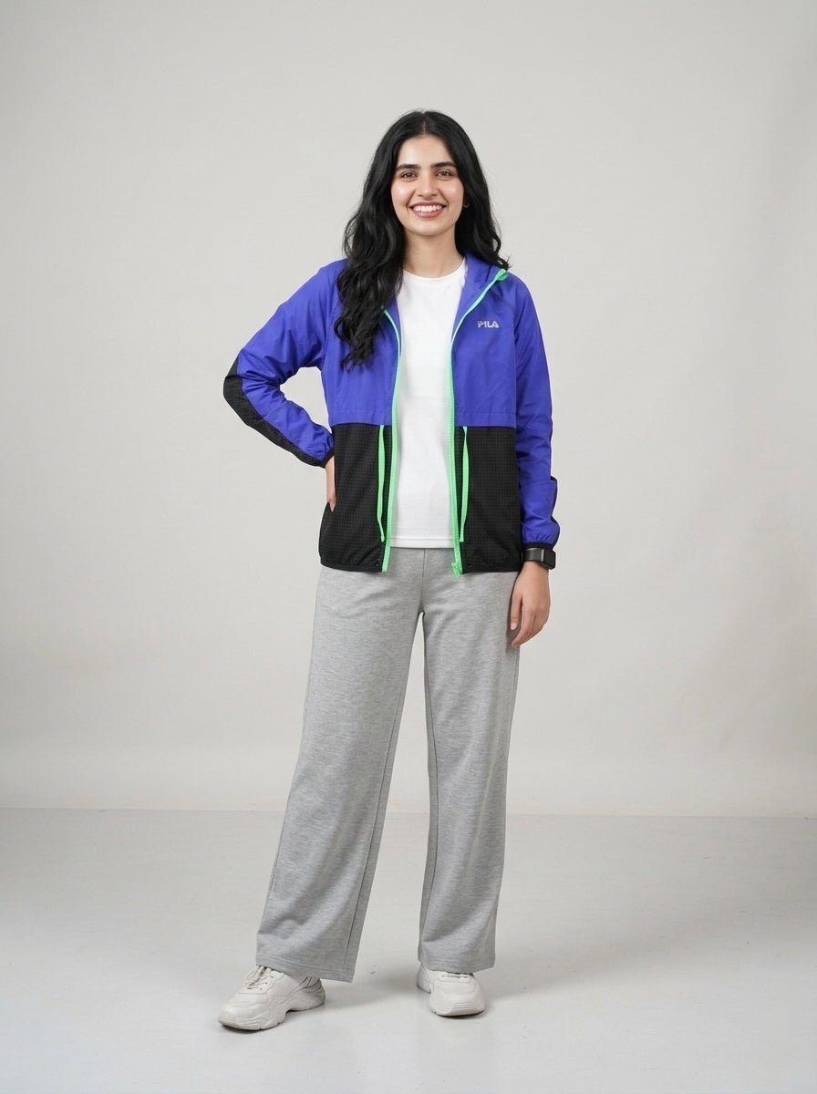 Preloved FILA women's sports zip-up, size M, worn by a model, styled