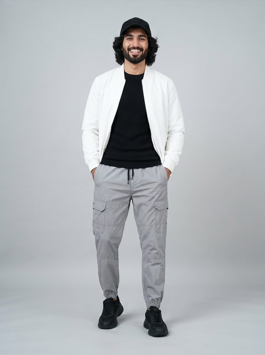 Preloved H&M men's cargo trouser, size L, worn by a model, styled