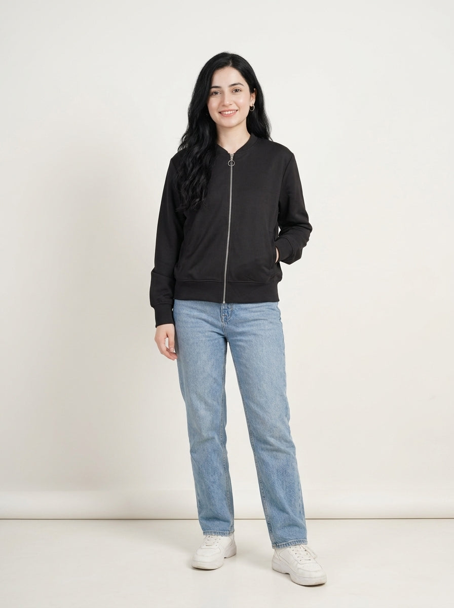 Preloved H&M women's bomber jacket, worn by a model, styled