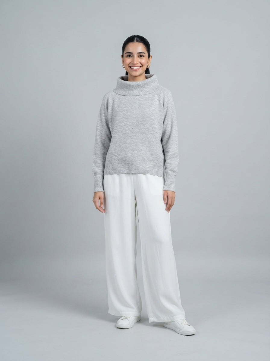Preloved H&M women's turtleneck, size S, worn by a model, styled