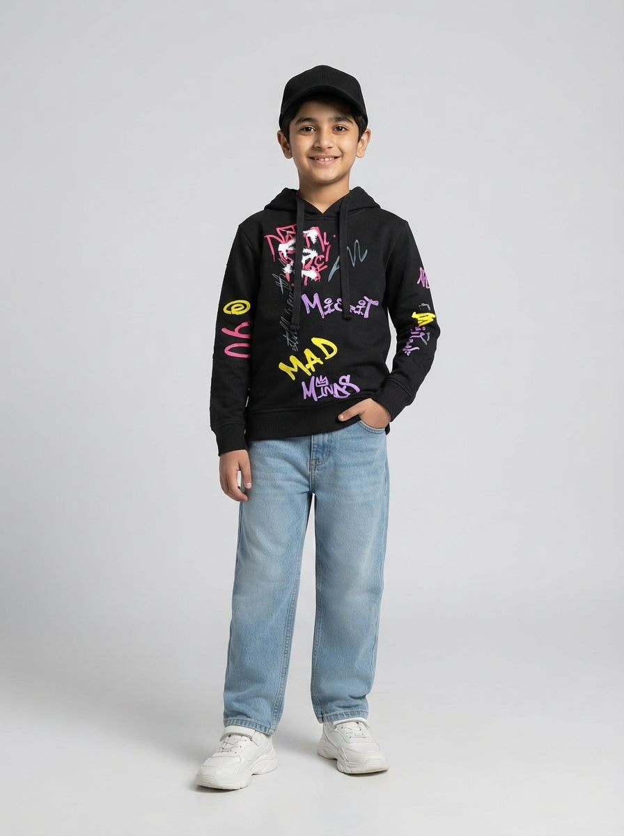 Preloved JACK & JONES boys' hoodie, size 6-8Y, worn by a model, styled