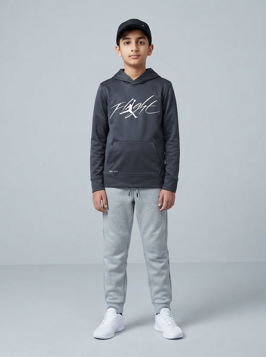 Preloved Jordan teen boys' sports hoodie, size 10-12Y, worn by a model, styled
