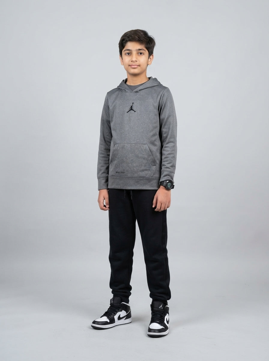 Preloved Jordan teen boys' sports hoodie, size 10-12Y, worn by a model, styled