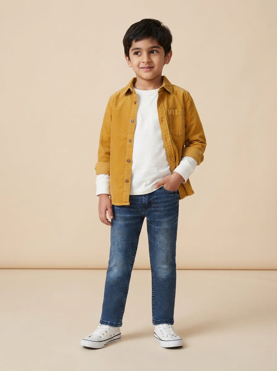 Preloved Levi's boys' jeans, size 4-5Y, worn by a model, styled