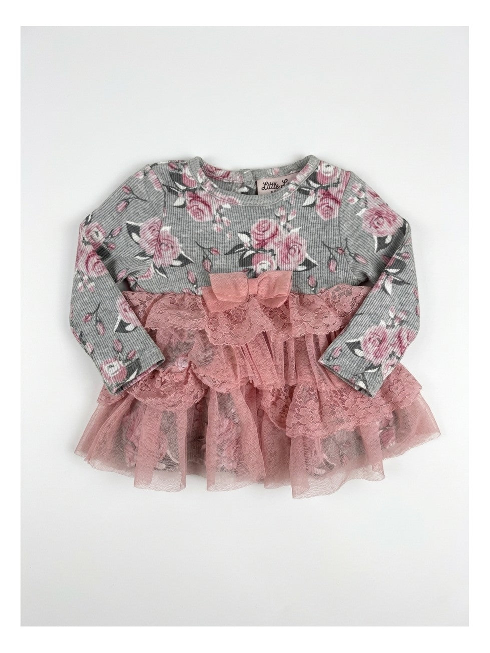 Preloved LITTLE LASS baby girls' baby dress, size 3-6M, studio flat lay