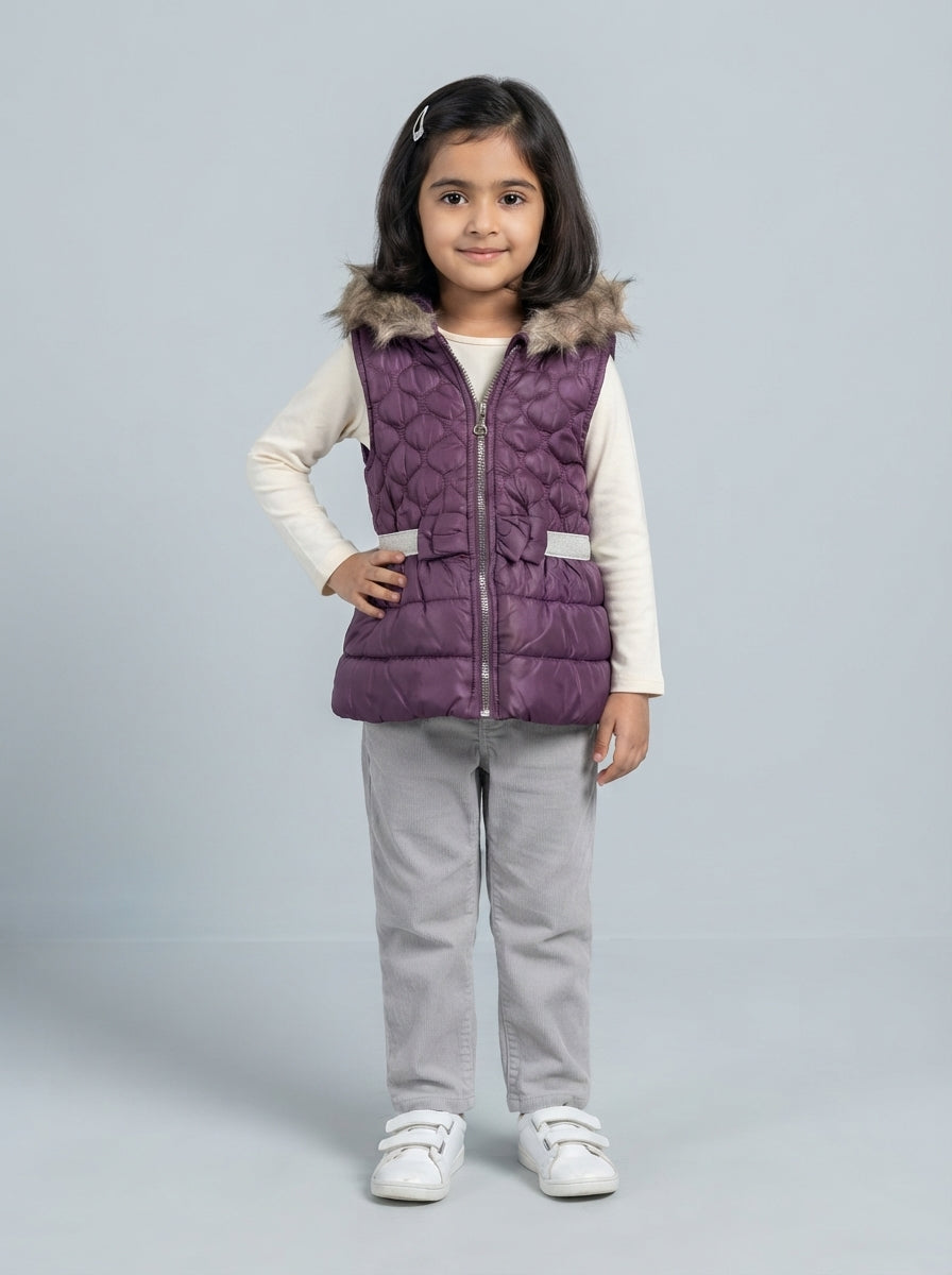 Preloved LITTLE LASS girls' gilet / vest, size 2-3Y, worn by a model, styled