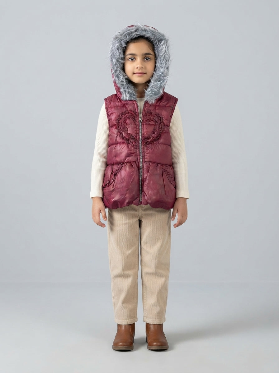 Preloved LITTLE LASS girls' gilet / vest, size 5-6Y, worn by a model, styled