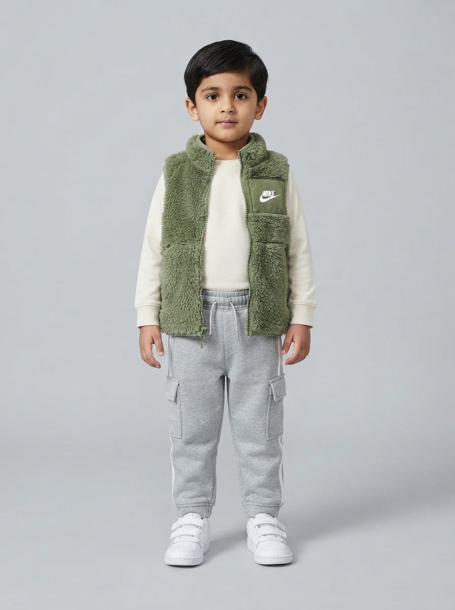 Preloved Nike toddler boys' gilet / vest, size 2-3Y, worn by a model, styled