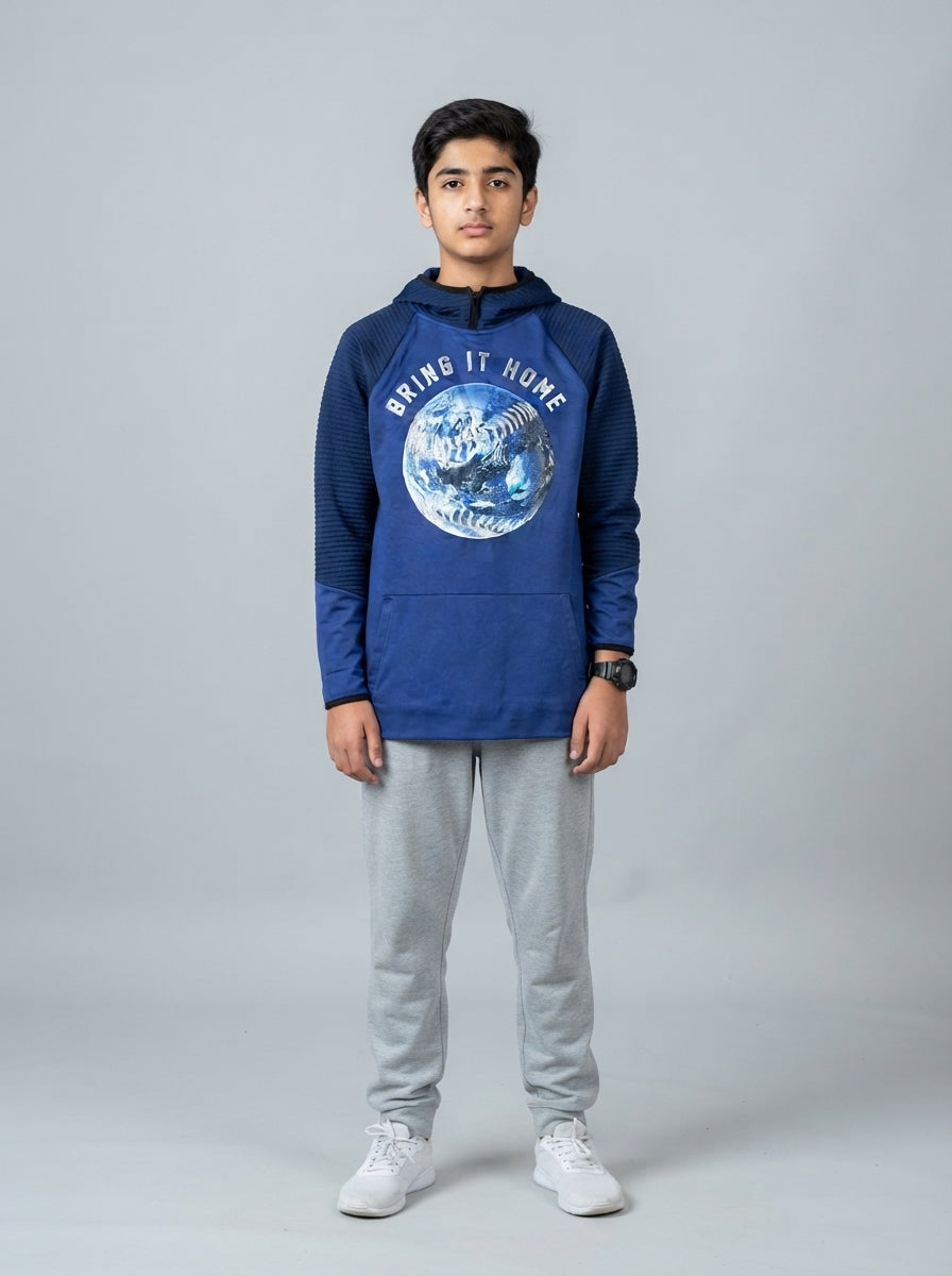 Preloved Old Navy teen boys' sports hoodie, size 14-16Y, worn by a model, styled