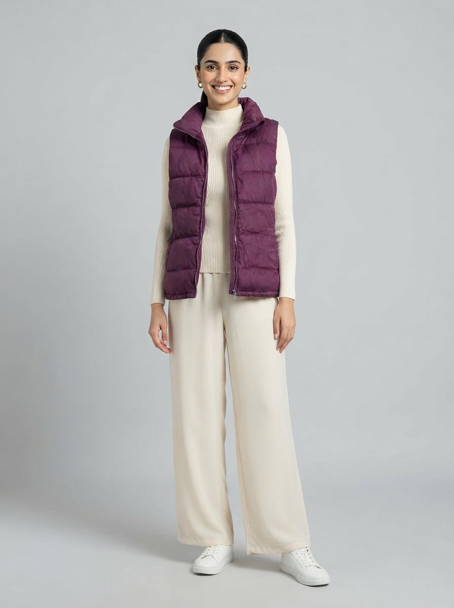 Preloved Old Navy women's gilet / vest, size XL, worn by a model, styled