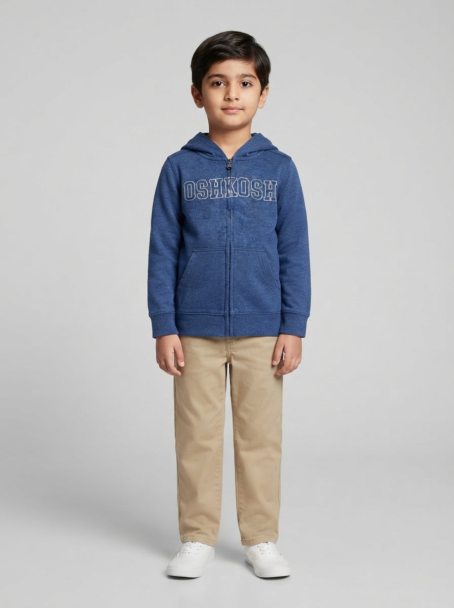 Preloved OshKosh B'gosh toddler boys' hoodie, size 4-5Y, worn by a model, styled
