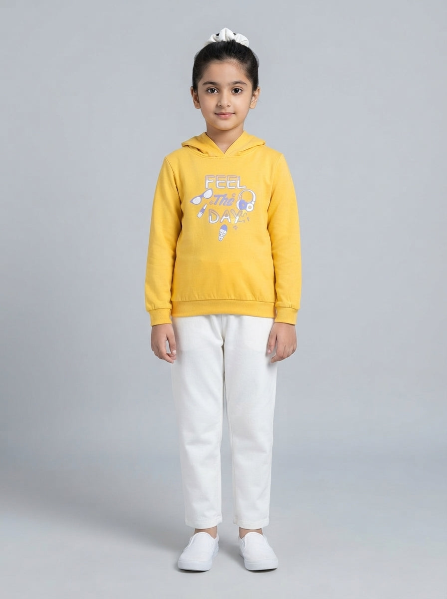 Preloved Pumpkin Pie girls' hoodie, size 6-8Y, worn by a model, styled