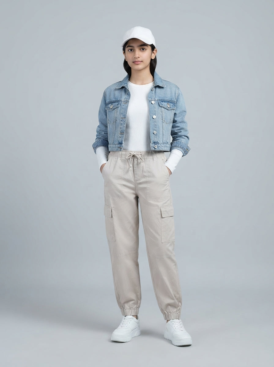 Preloved SO teen girls' cargo trouser, size 14-16Y, worn by a model, styled