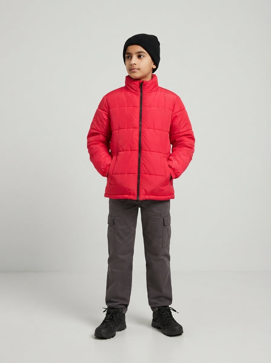 Preloved Swiss Tech teen boys' puffer jacket, size 10-12Y, worn by a model, styled